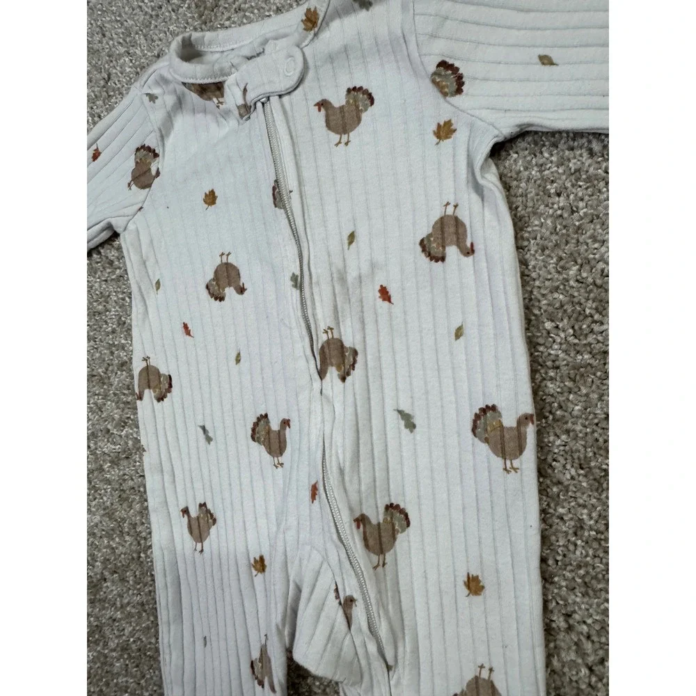 Carters Just One You Baby Turkey Thanksgiving Ribbed Footed Sleeper 3M White
